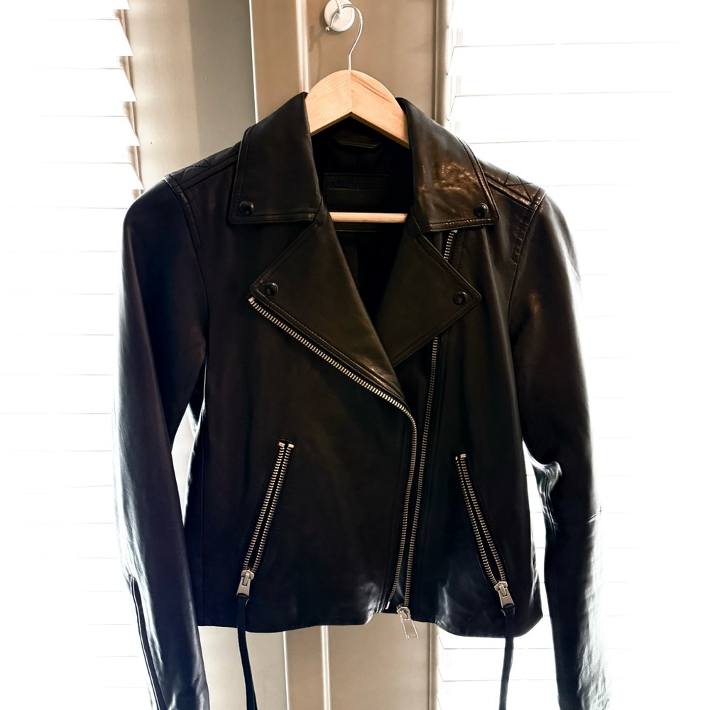 All Saints Dalby Slim Fit Leather Biker Jacket
